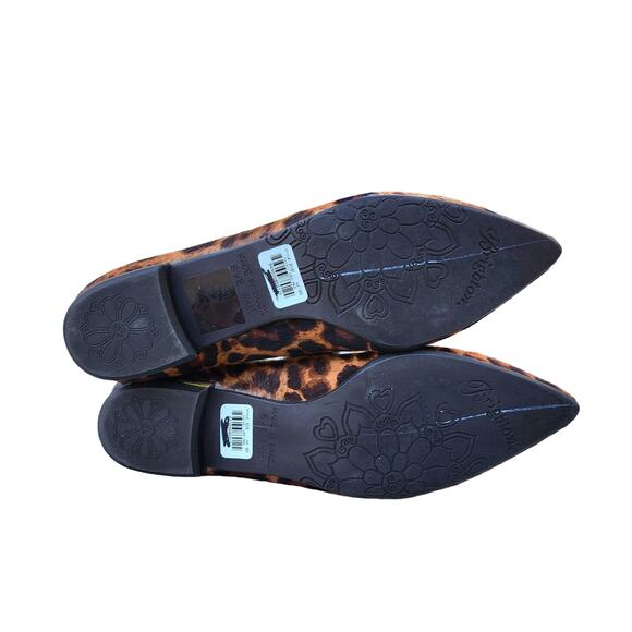 Brighton Eve Leather Leopard Print Calf Hair Pointed Toe Flats - Picture 7 of 10